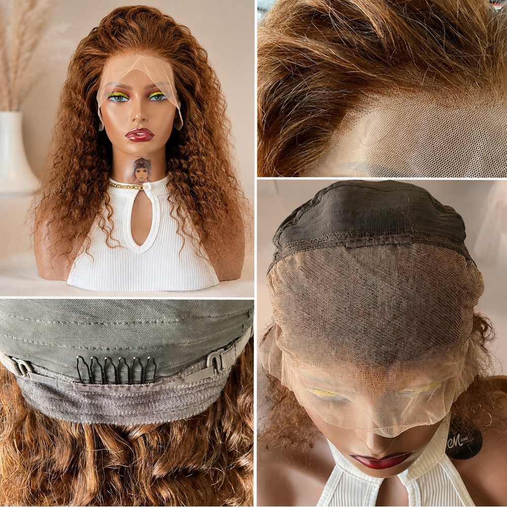 13x4 Lace Front Curly Wig Highlight Brown Human Hair Pre-Plucked Natural Hairlin